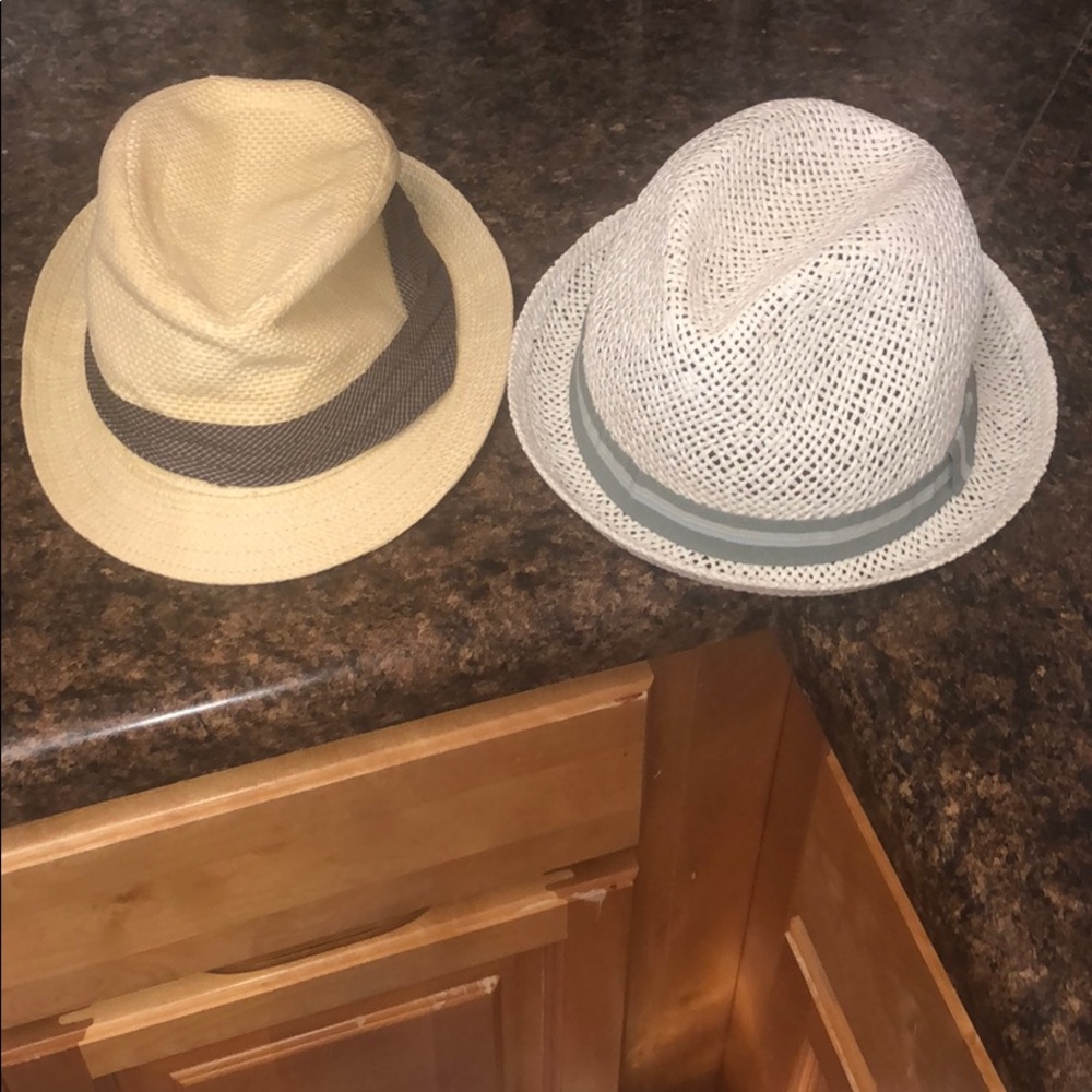 Lot of 2 Fedora Hats - Straw Tan & White - S & L